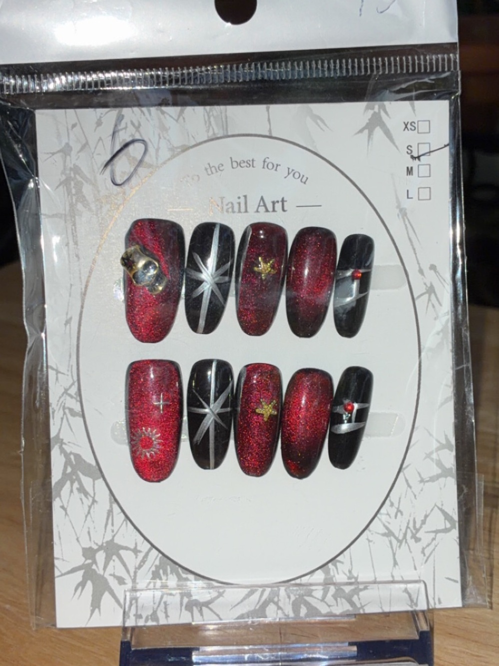 Gothic Celestial Red Cat Eye Press On Nails Size Small NWT 3D Gem Accent S - Picture 3 of 4